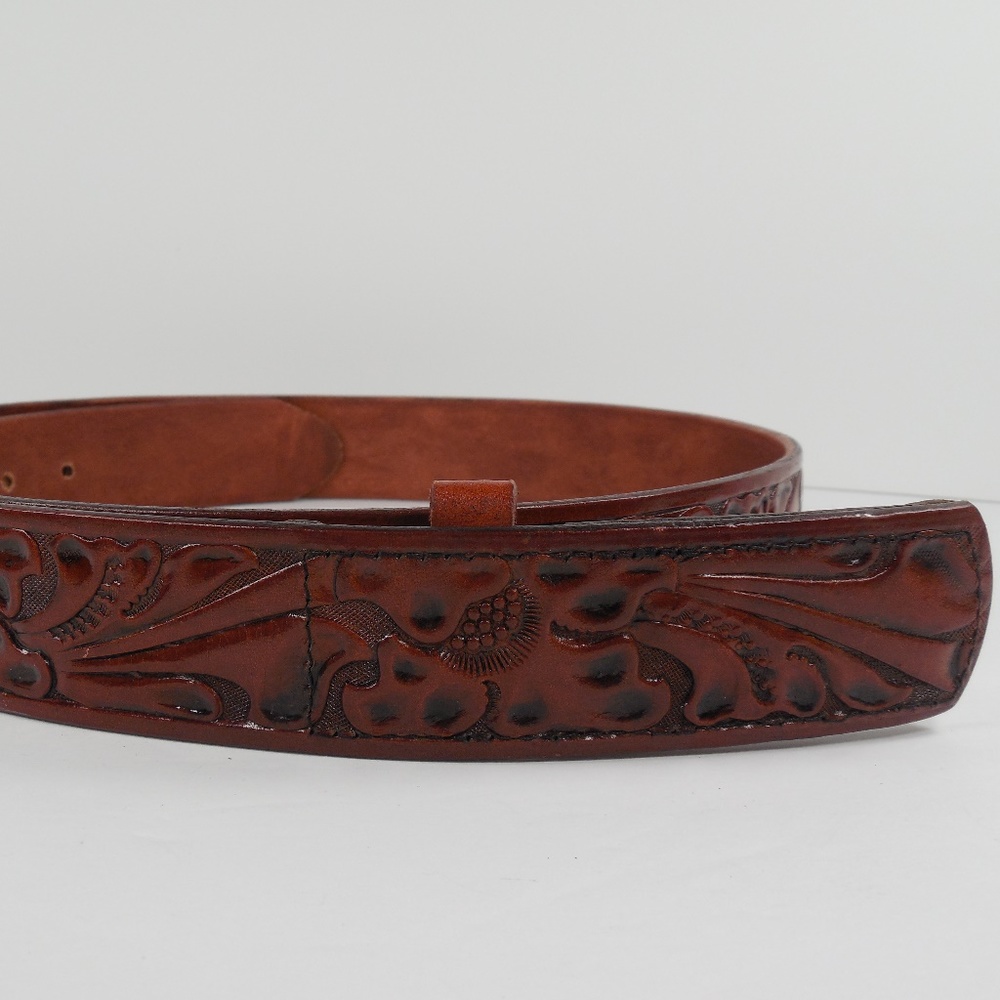 Brown Leather Buckle Less Built In Buckle Belt 38
